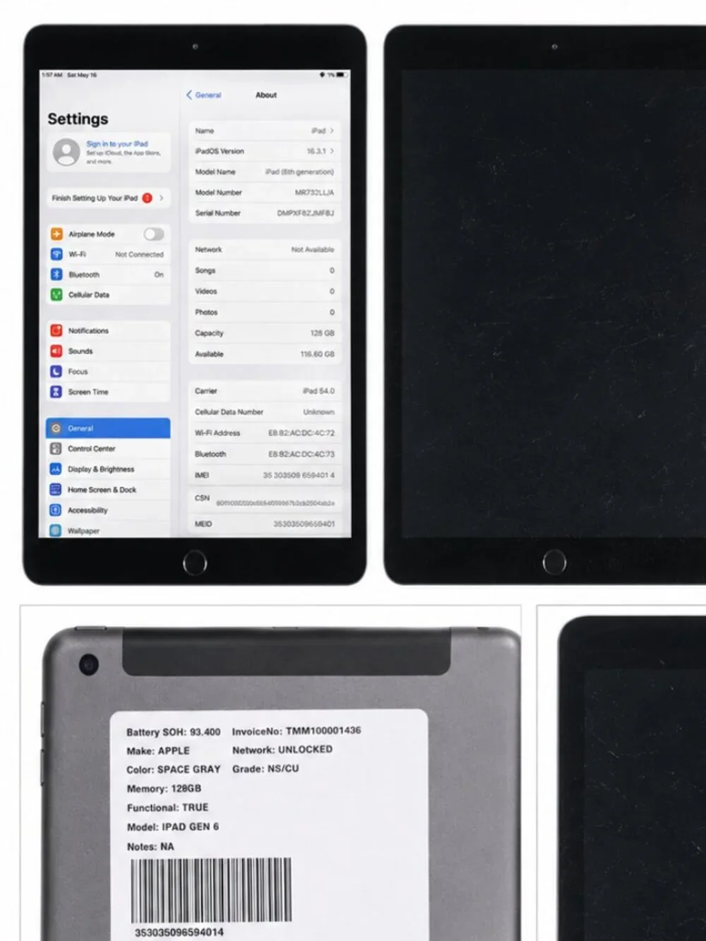 Apple iPad 6, 128 gb, Unlocked, Cellular, Black, #6D